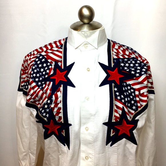 Uncle Sam Flag Tux Shirt Hand Crafted  Small  EUC - Picture 2 of 10